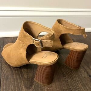 A New Day Tan Suede Women's Open Toe Heels Size 8